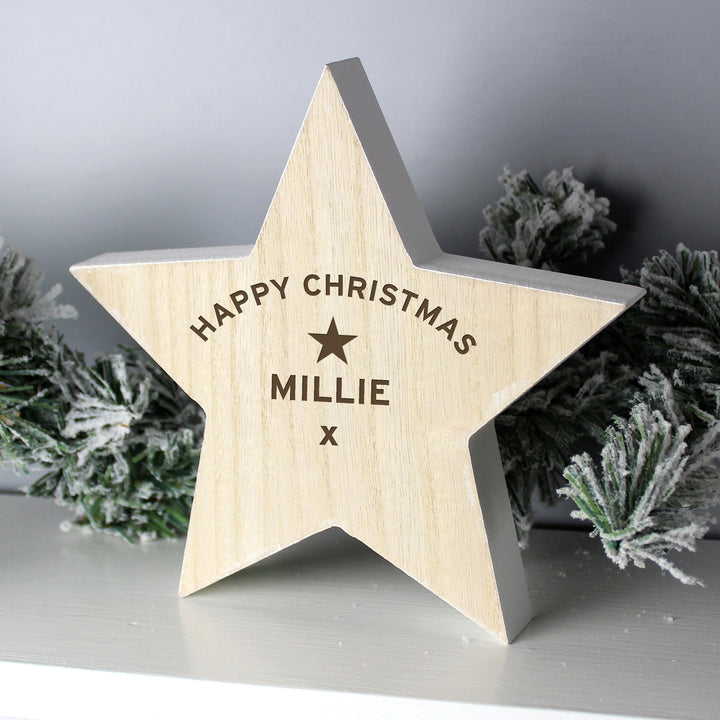 Buy Personalised Rustic Wooden Star Decoration at www.giftsfinder.co.uk