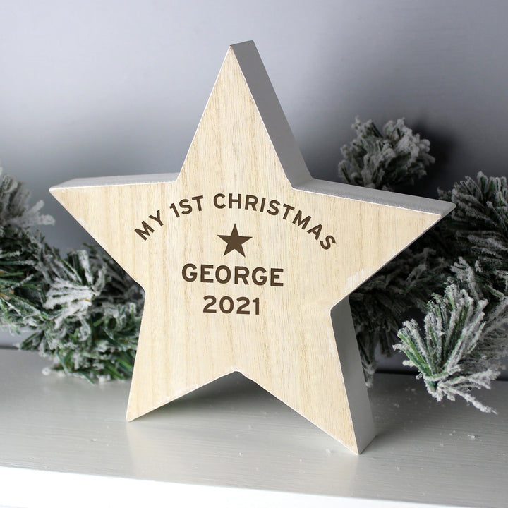 Buy Personalised Rustic Wooden Star Decoration at www.giftsfinder.co.uk