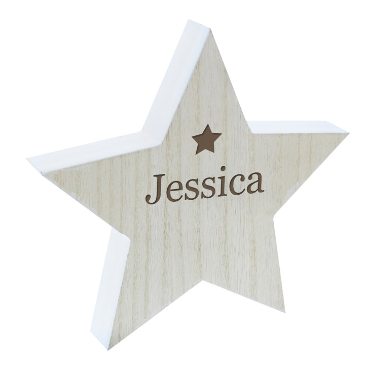 Buy Personalised Any Name Rustic Wooden Star Decoration at www.giftsfinder.co.uk