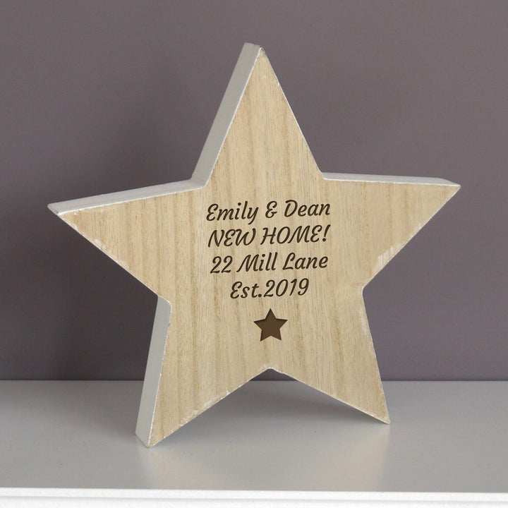 Buy Personalised Star Motif Rustic Wooden Star Decoration at www.giftsfinder.co.uk