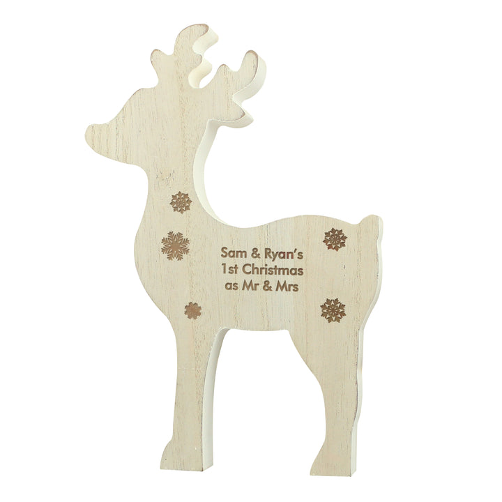 Buy Personalised Rustic Wooden Reindeer Decoration at www.giftsfinder.co.uk