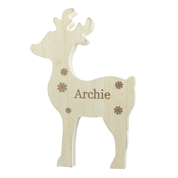 Buy Personalised Any Name Rustic Wooden Reindeer Decoration at www.giftsfinder.co.uk