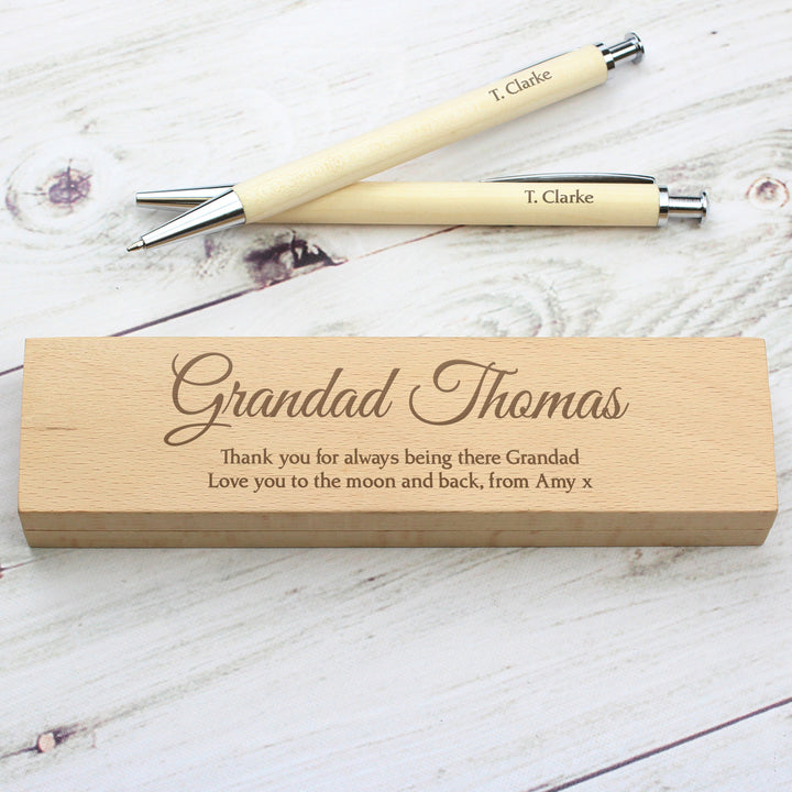 Buy Personalised Any Message Wooden Pen & Pencil Box Set at www.giftsfinder.co.uk