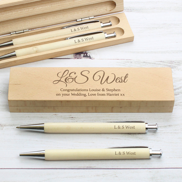 Buy Personalised Any Message Wooden Pen & Pencil Box Set at www.giftsfinder.co.uk