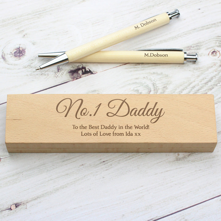 Buy Personalised Any Message Wooden Pen & Pencil Box Set at www.giftsfinder.co.uk