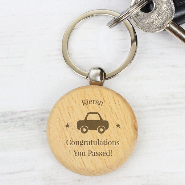 Buy Personalised 'Car Motif' Wooden Keyring at www.giftsfinder.co.uk