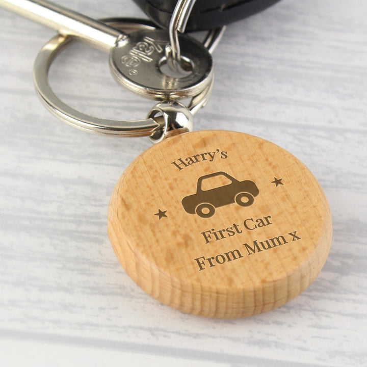 Personalised 'Car Motif' Wooden Keyring - part of the Gifts Finder Personalised Keyrings collection