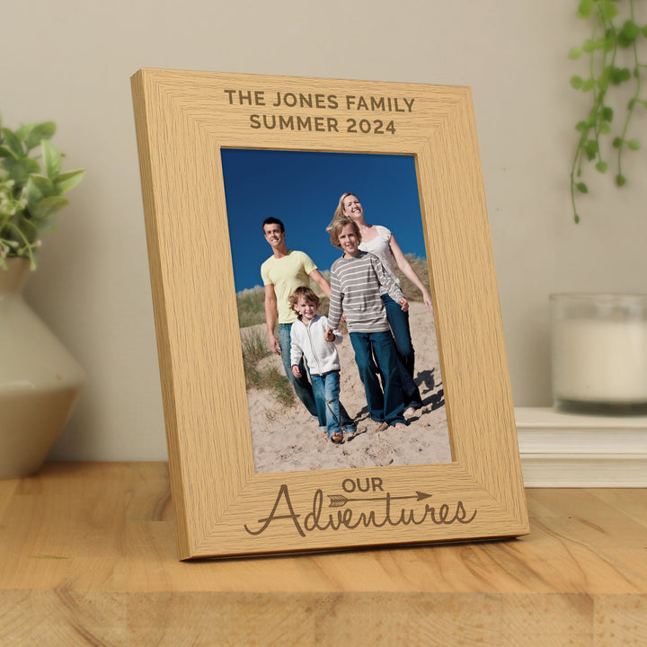 Personalised Our Adventures 5x7 Inch Wooden Photo Frame - part of the Personalised Photo Frames collection