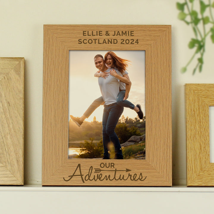 Buy Personalised Our Adventures 5x7 Wooden Photo Frame at www.giftsfinder.co.uk