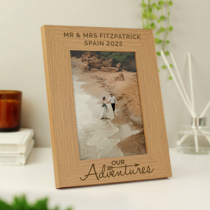 Personalised Our Adventures 5x7 Inch Wooden Photo Frame - part of the Personalised Photo Frames collection