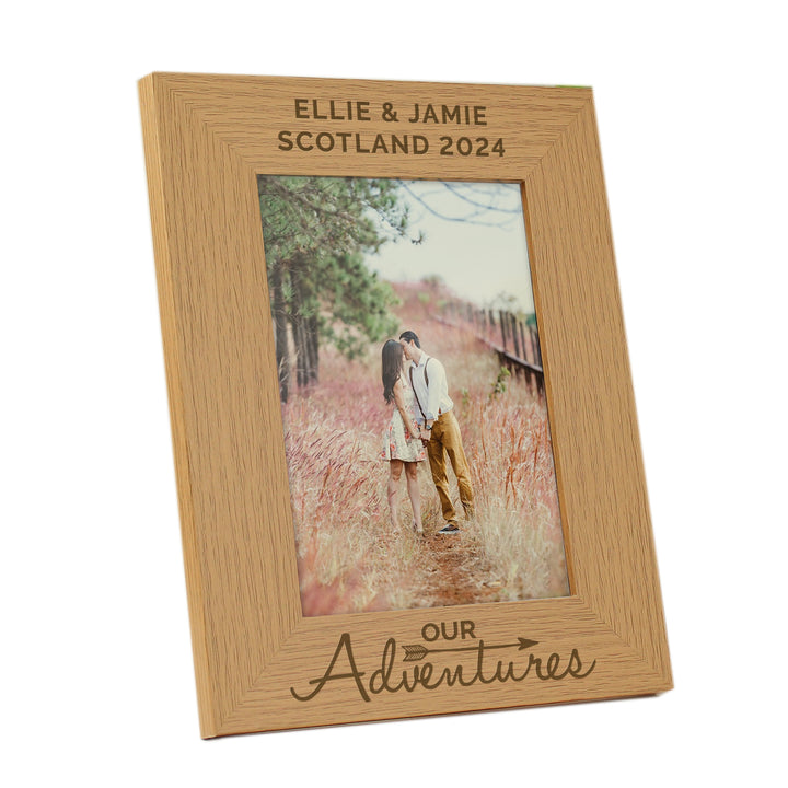 Buy Personalised Our Adventures 5x7 Wooden Photo Frame at www.giftsfinder.co.uk