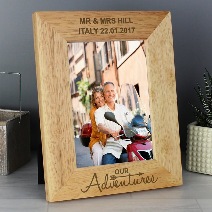 Buy Personalised Our Adventures 5x7 Wooden Photo Frame at www.giftsfinder.co.uk