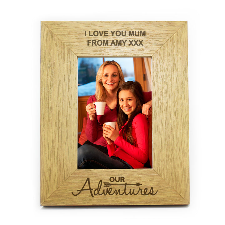 Buy Personalised Our Adventures 6x4 Oak Finish Photo Frame at www.giftsfinder.co.uk