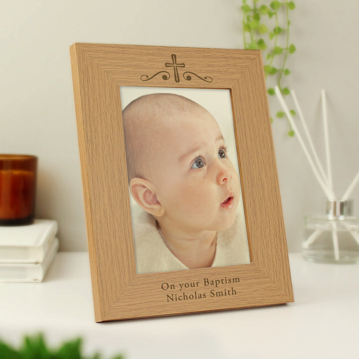 Buy Personalised Religious Swirl 5x7 Wooden Photo Frame at www.giftsfinder.co.uk