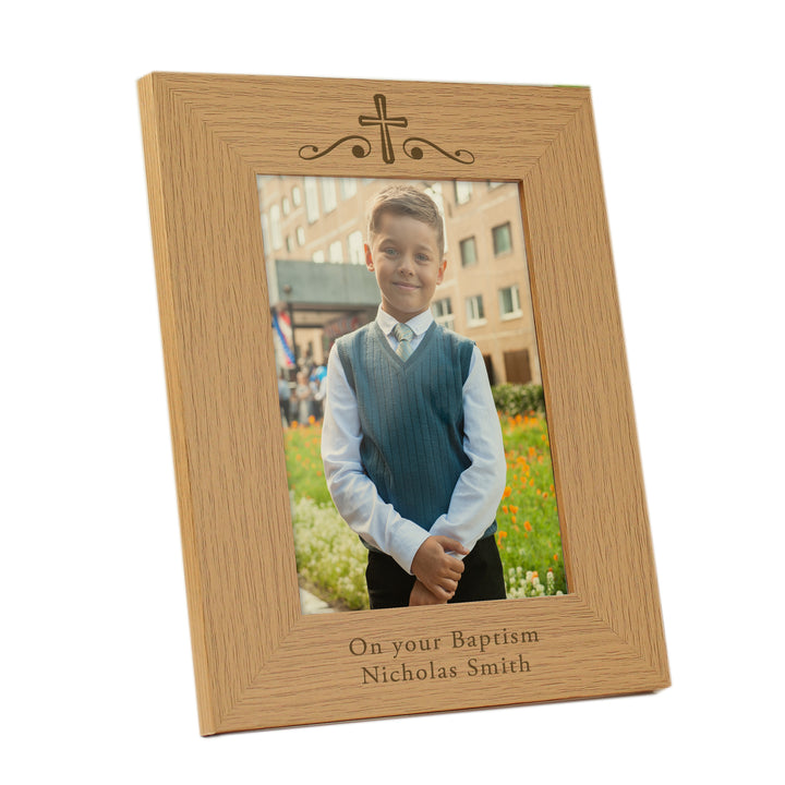 Buy Personalised Religious Swirl 5x7 Wooden Photo Frame at www.giftsfinder.co.uk