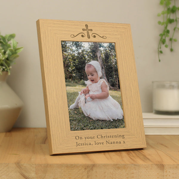 Personalised Religious Swirl 5x7 Inch Wooden Photo Frame - part of the Personalised Photo Frames collection