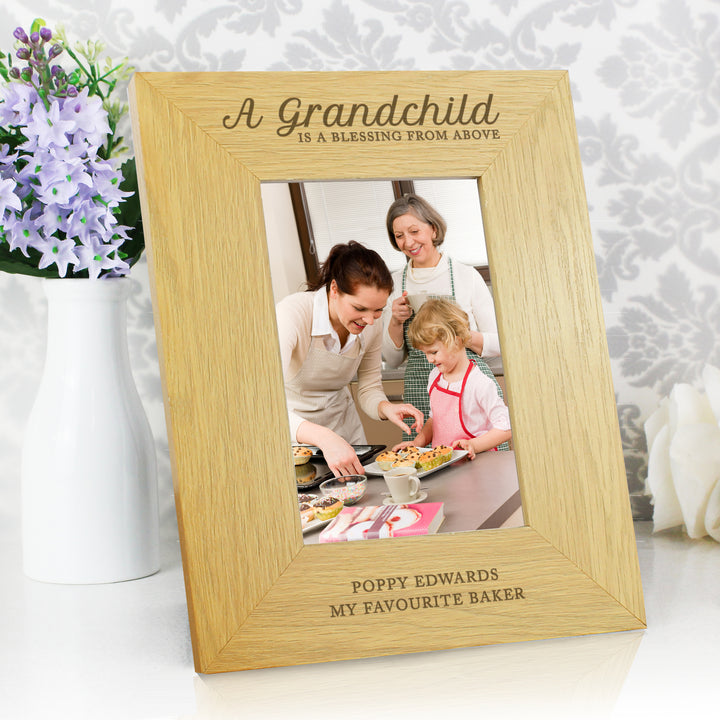 Personalised A Grandchild Is A Blessing 6x4 Inch Oak Finish Photo Frame - part of the Gifts Finder Photo Frames, Albums and Guestbooks collection