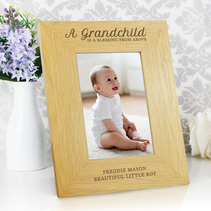 Personalised A Grandchild Is A Blessing 6x4 Inch Oak Finish Photo Frame - part of the Gifts Finder Photo Frames, Albums and Guestbooks collection