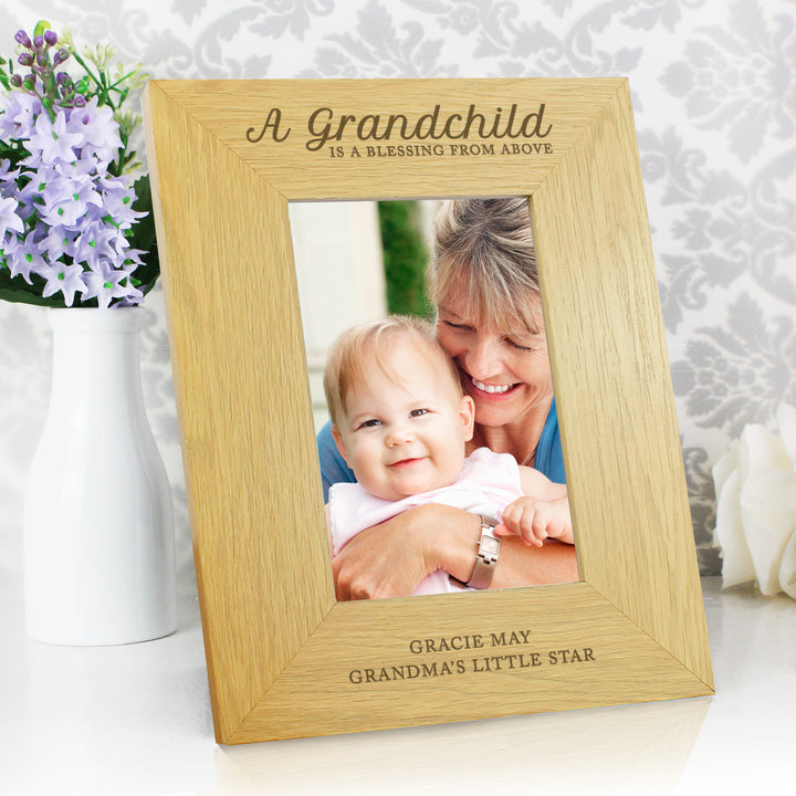 Personalised A Grandchild Is A Blessing 6x4 Inch Oak Finish Photo Frame - part of the Gifts Finder Photo Frames, Albums and Guestbooks collection