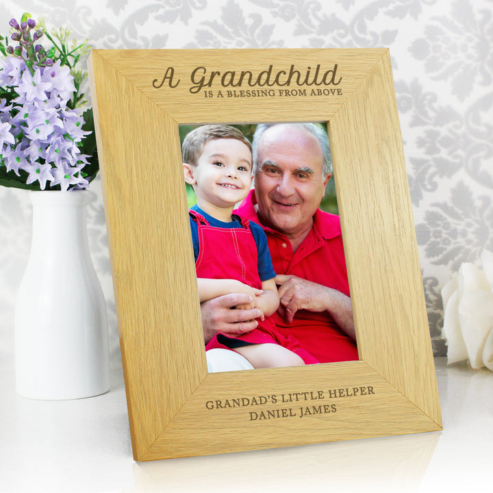 Personalised A Grandchild Is A Blessing 6x4 Inch Oak Finish Photo Frame - part of the Gifts Finder Photo Frames, Albums and Guestbooks collection