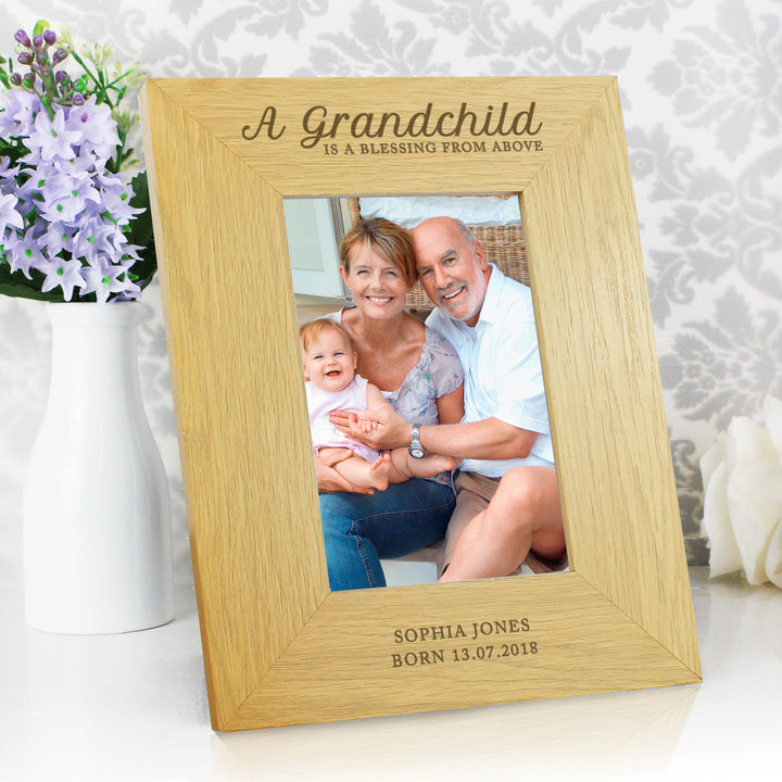 Personalised A Grandchild Is A Blessing 6x4 Inch Oak Finish Photo Frame - part of the Gifts Finder Photo Frames, Albums and Guestbooks collection