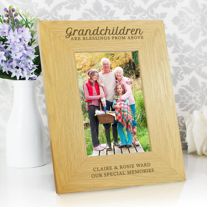 Buy Personalised Grandchildren Are A Blessing 6x4 Oak Finish Photo Frame available now at www.giftsfinder.co.uk