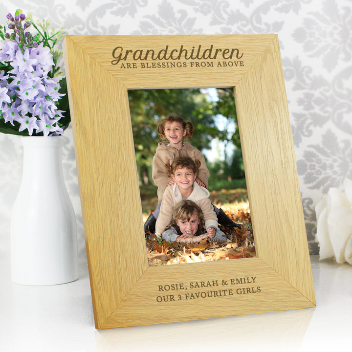 Buy Personalised Grandchildren Are A Blessing 6x4 Oak Finish Photo Frame available now at www.giftsfinder.co.uk