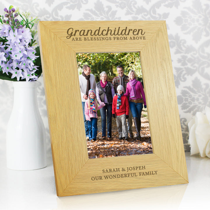 Buy Personalised Grandchildren Are A Blessing 6x4 Oak Finish Photo Frame available now at www.giftsfinder.co.uk