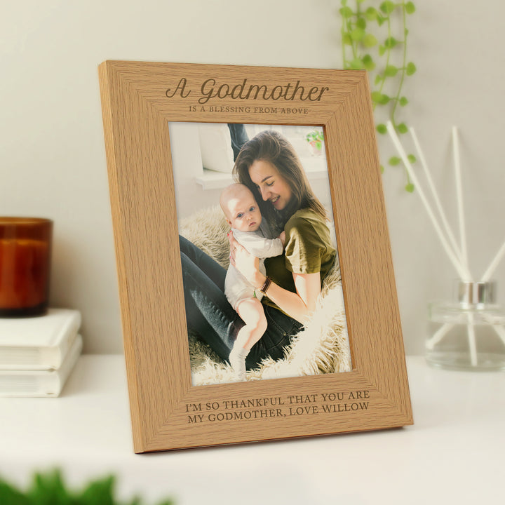 Personalised Godmother 5x7 Inch Wooden Photo Frame - part of the Gifts Finder Personalised Photo Frames collection