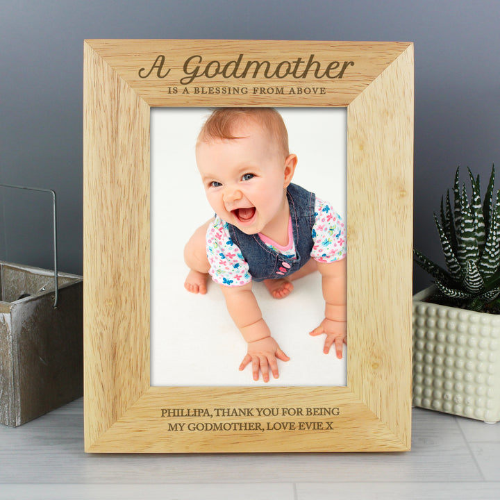 Personalised Godmother 5x7 Inch Wooden Photo Frame - part of the Gifts Finder Personalised Photo Frames collection