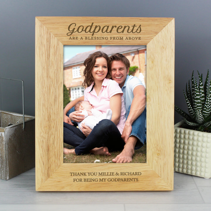 Personalised Godparents 5x7 Inch Wooden Photo Frame - part of the Gifts Finder Personalised Photo Frames collection