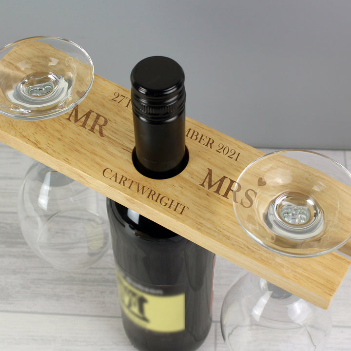 Buy Personalised Married Couple Wine Glass & Bottle Holder at www.giftsfinder.co.uk