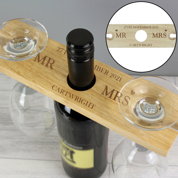 Buy Personalised Married Couple Wine Glass & Bottle Holder at www.giftsfinder.co.uk