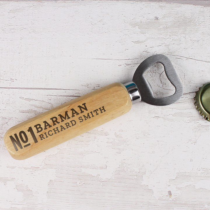 Buy Personalised No.1 Wooden Bottle Opener at www.giftsfinder.co.uk