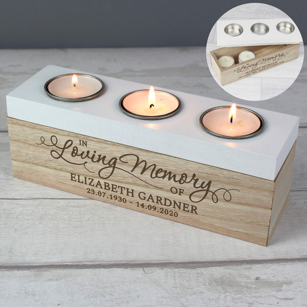 Buy Personalised In Loving Memory Triple Tea Light Box at www.giftsfinder.co.uk