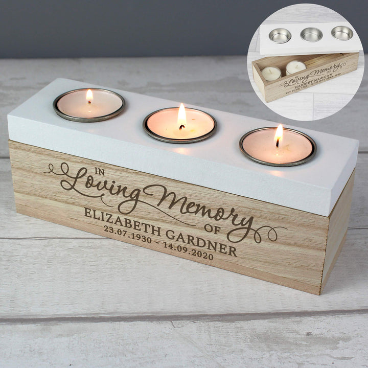 Personalised In Loving Memory Triple Tea Light Box - part of the Gifts Finder Personalised Tea Light Holders collection