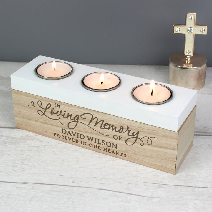 Personalised In Loving Memory Triple Tea Light Box - part of the Gifts Finder Personalised Tea Light Holders collection