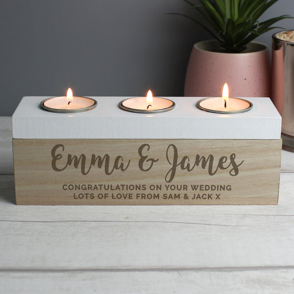 Buy Personalised Married Couple Triple Tea Light Box at www.giftsfinder.co.uk