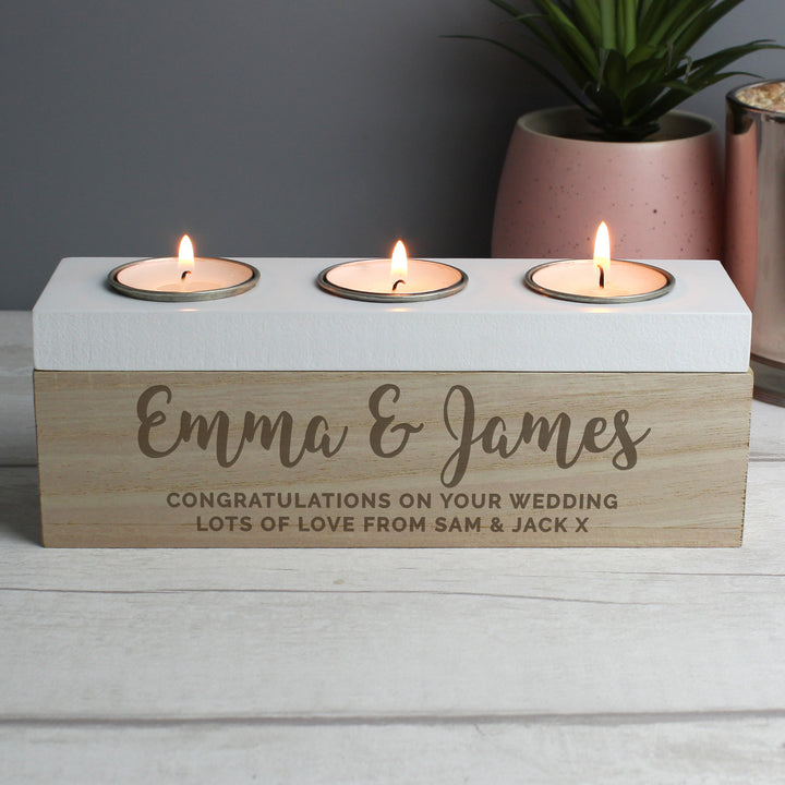 Buy Personalised Married Couple Triple Tea Light Box at www.giftsfinder.co.uk