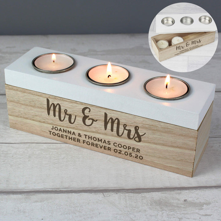 Buy Personalised Married Couple Triple Tea Light Box at www.giftsfinder.co.uk