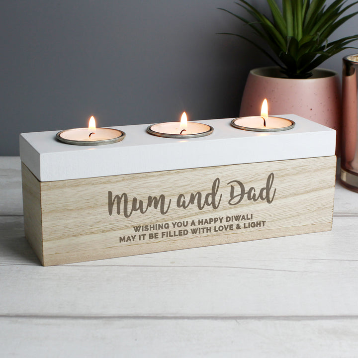 Buy Personalised Free Text Triple Tea Light Box available now at www.giftsfinder.co.uk