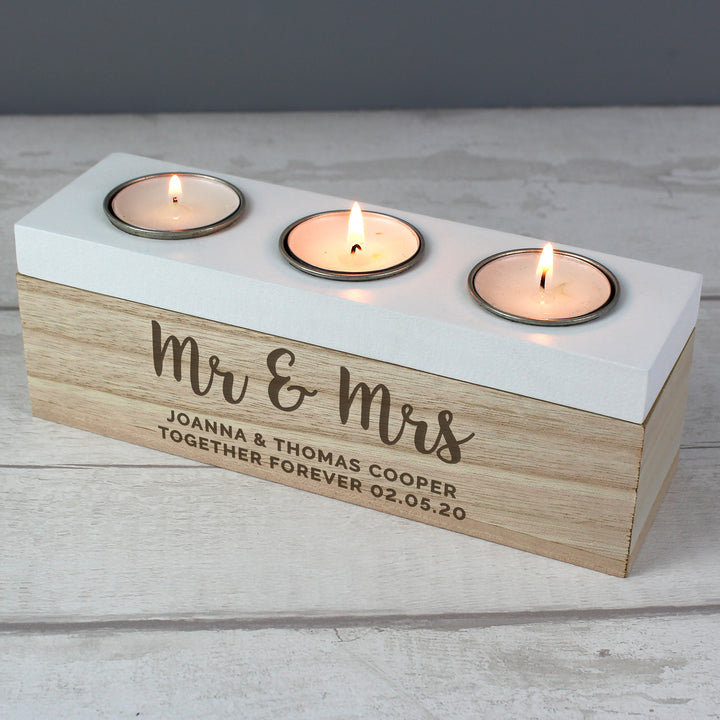 Buy Personalised Married Couple Triple Tea Light Box at www.giftsfinder.co.uk