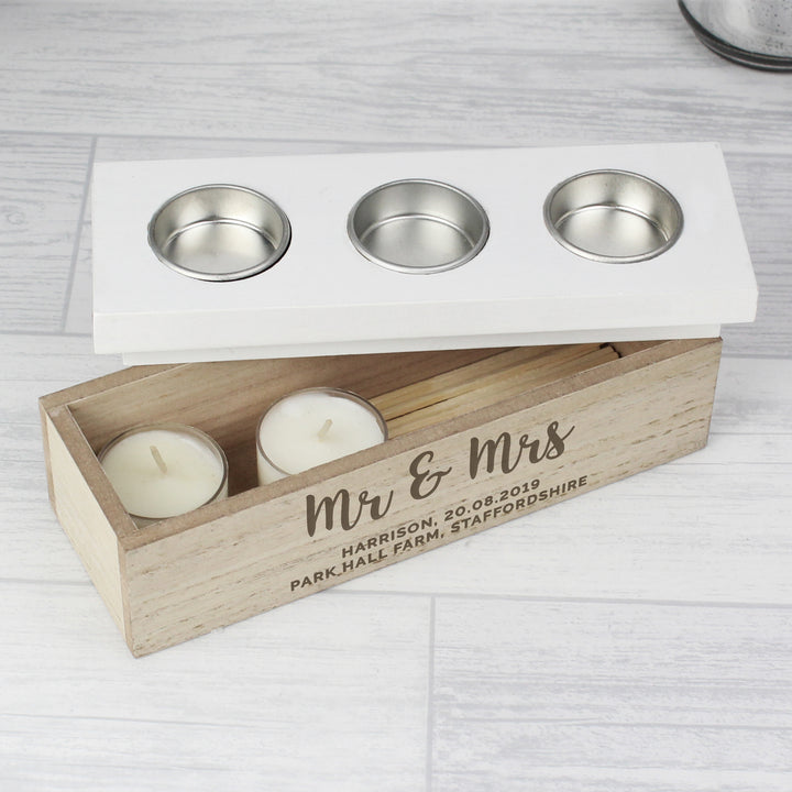 Buy Personalised Married Couple Triple Tea Light Box at www.giftsfinder.co.uk