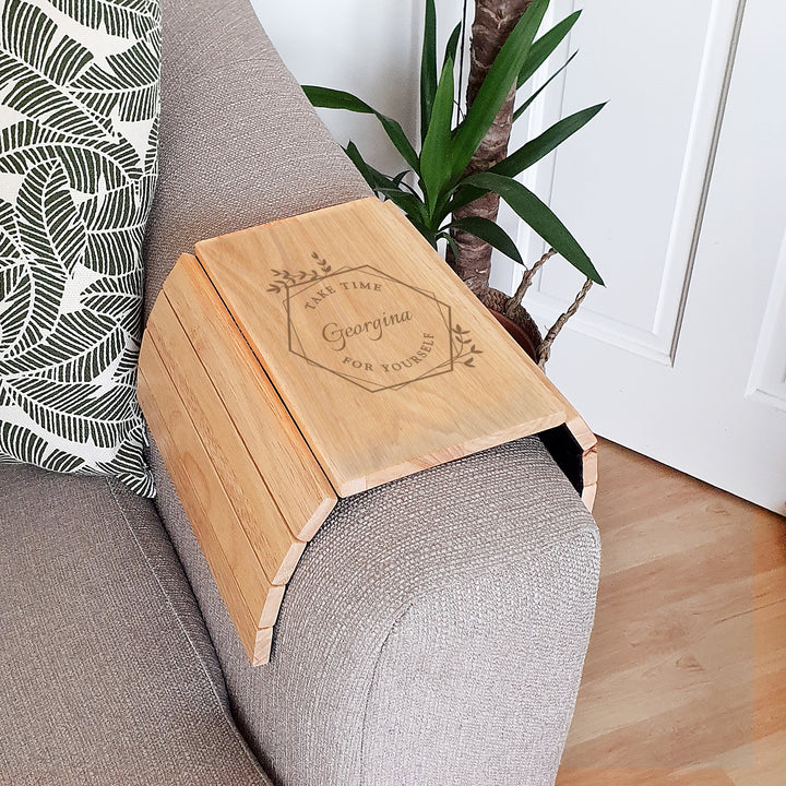 Buy Personalised Take Time For Yourself Wooden Sofa Tray at www.giftsfinder.co.uk