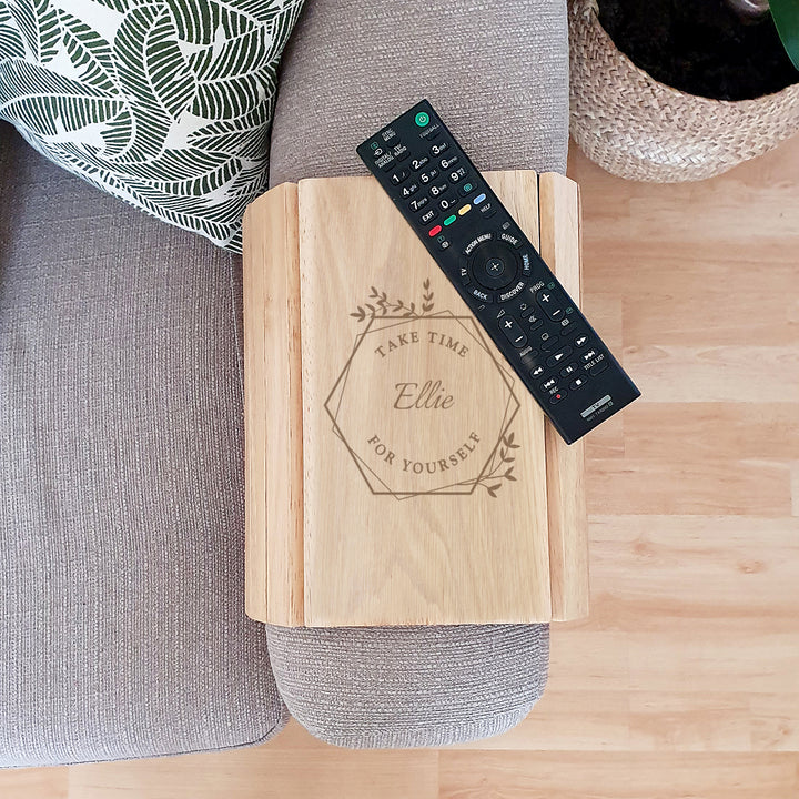 Buy Personalised Take Time For Yourself Wooden Sofa Tray at www.giftsfinder.co.uk