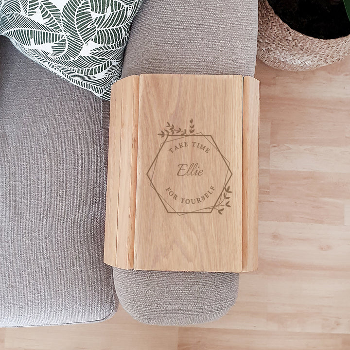 Buy Personalised Take Time For Yourself Wooden Sofa Tray at www.giftsfinder.co.uk