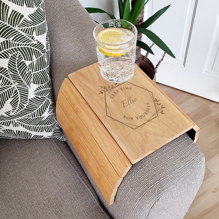 Buy Personalised Take Time For Yourself Wooden Sofa Tray at www.giftsfinder.co.uk