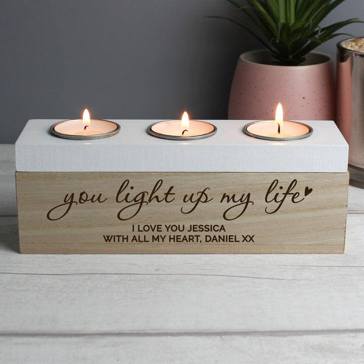 Buy Personalised You Light Up My Life Triple Tea Light Box at www.giftsfinder.co.uk