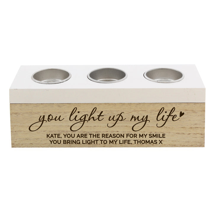 Buy Personalised You Light Up My Life Triple Tea Light Box at www.giftsfinder.co.uk