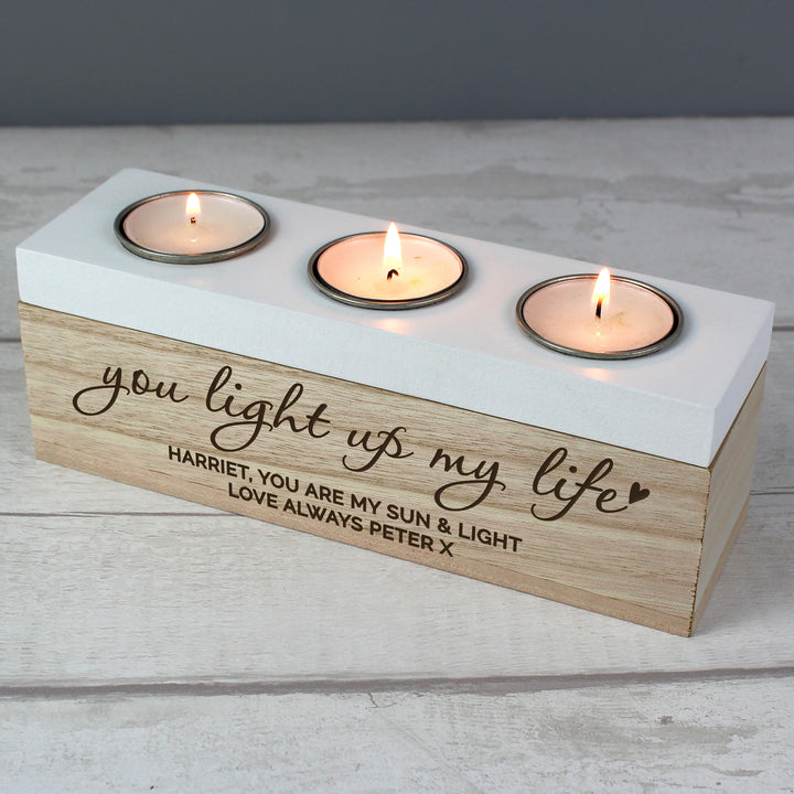 Buy Personalised You Light Up My Life Triple Tea Light Box at www.giftsfinder.co.uk